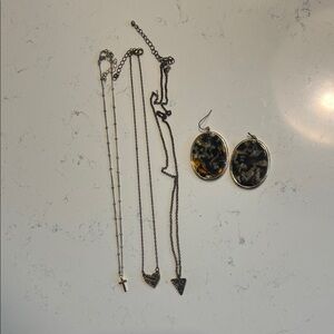 Gold Women's Jewelry Set, three necklaces with a pair of earrings